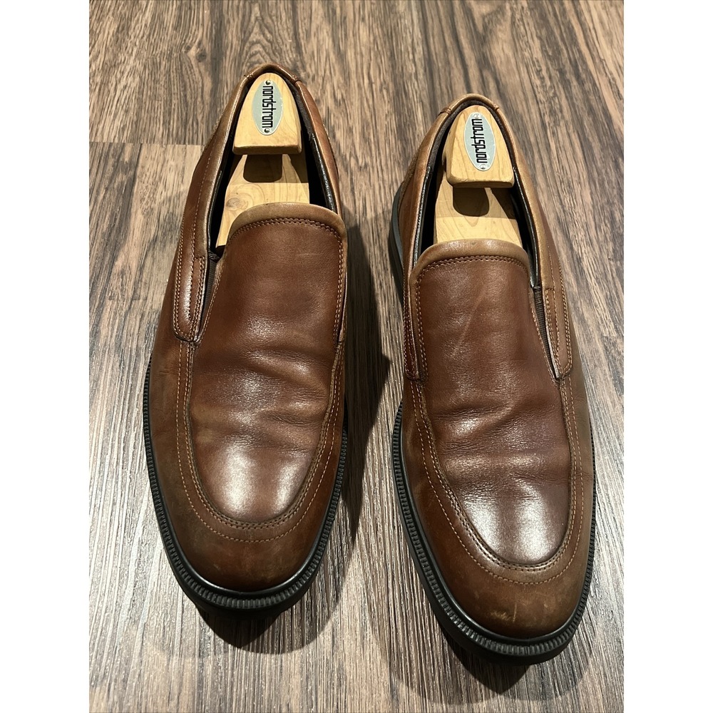 ECCO City Mens Size 12/46 Shoes Brown Leather Bike Toe Casual Slip On